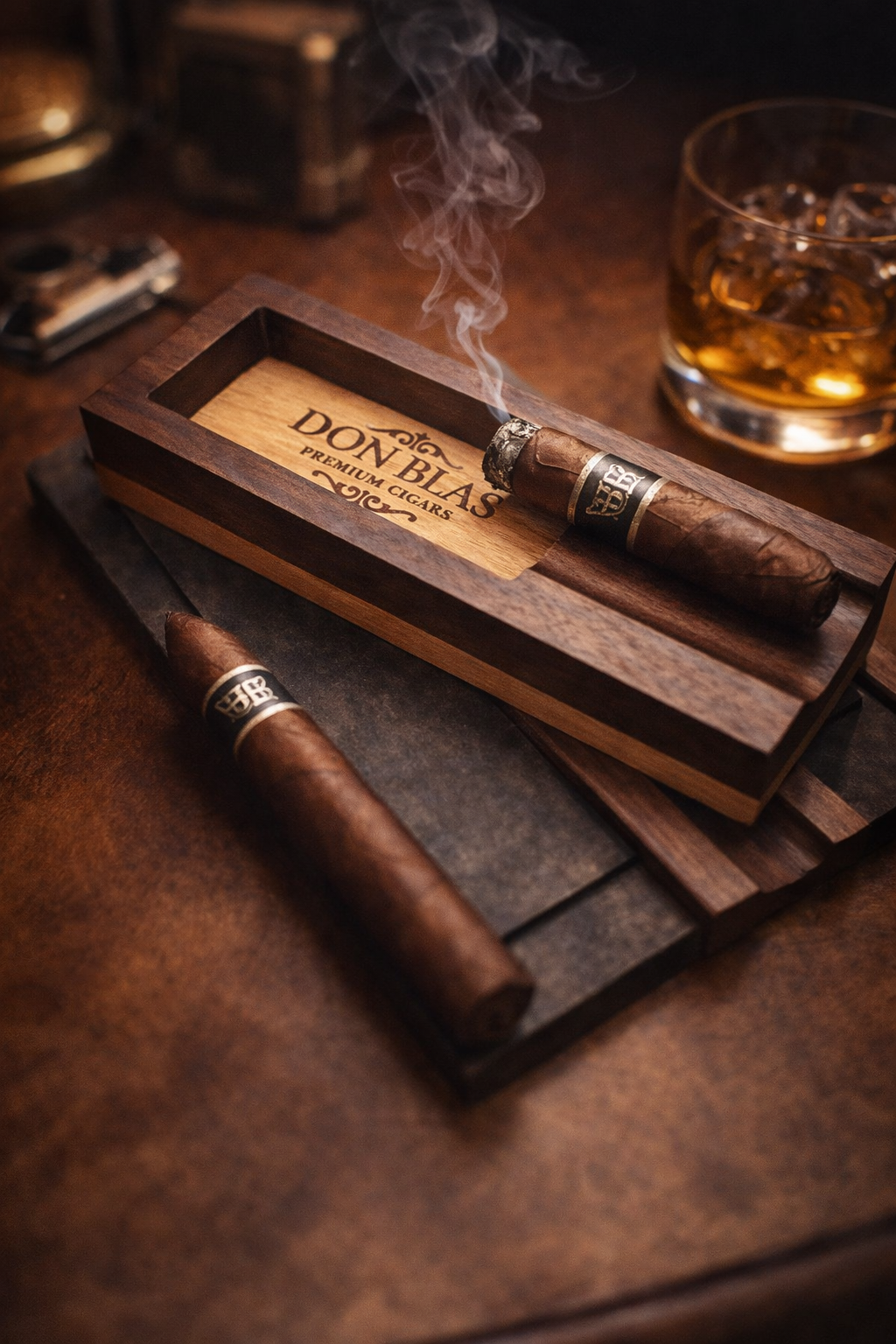 Custom Engraved Cigar Tray – Built from Solid Walnut & Hickory