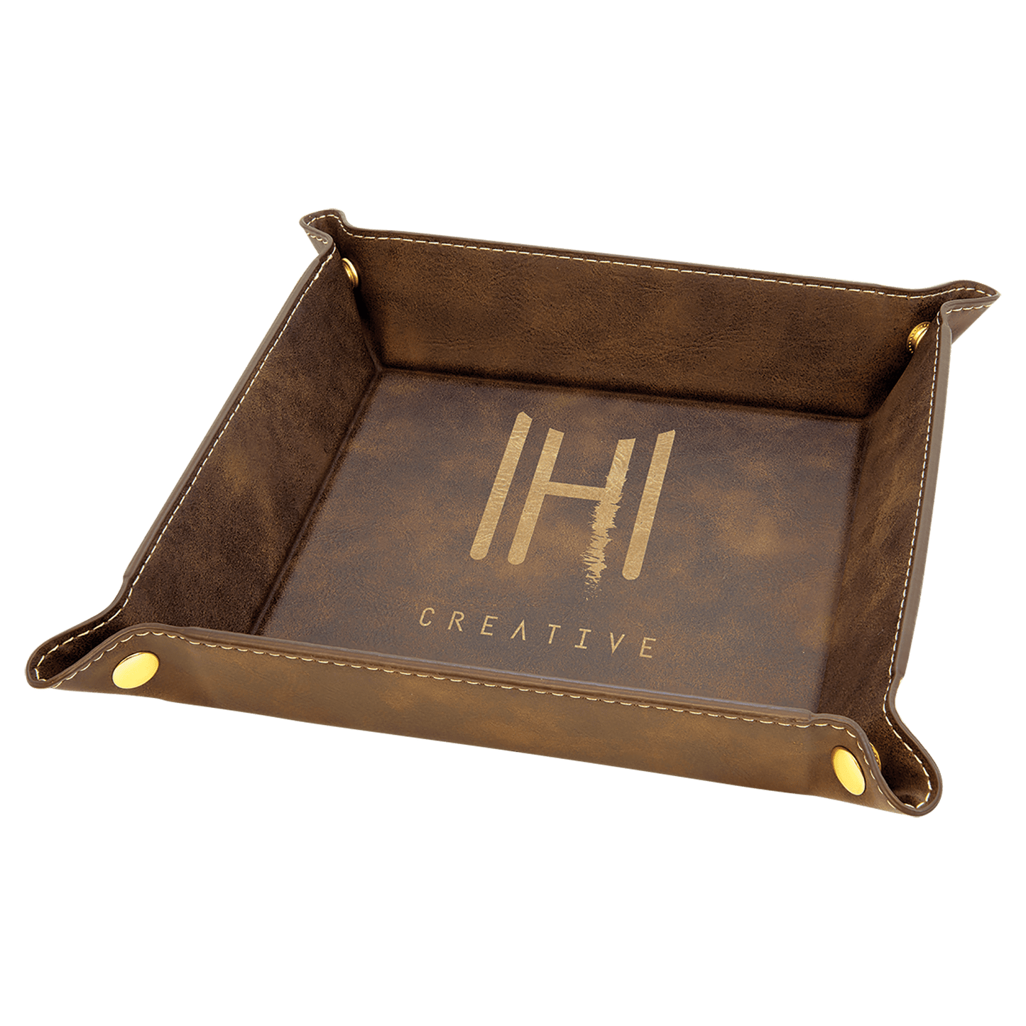6" x 6" Rustic/Gold Laserable Leatherette Snap Up Tray