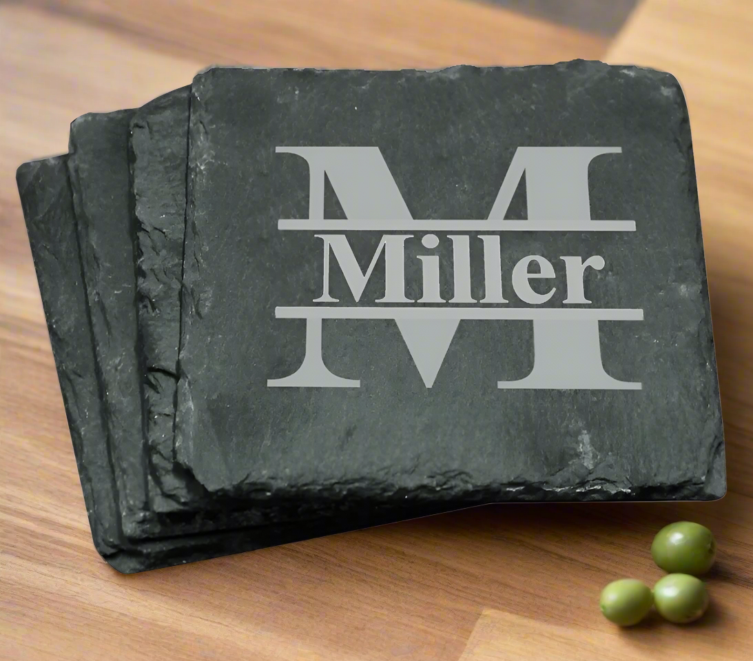 Engraved Monogram Slate Coasters