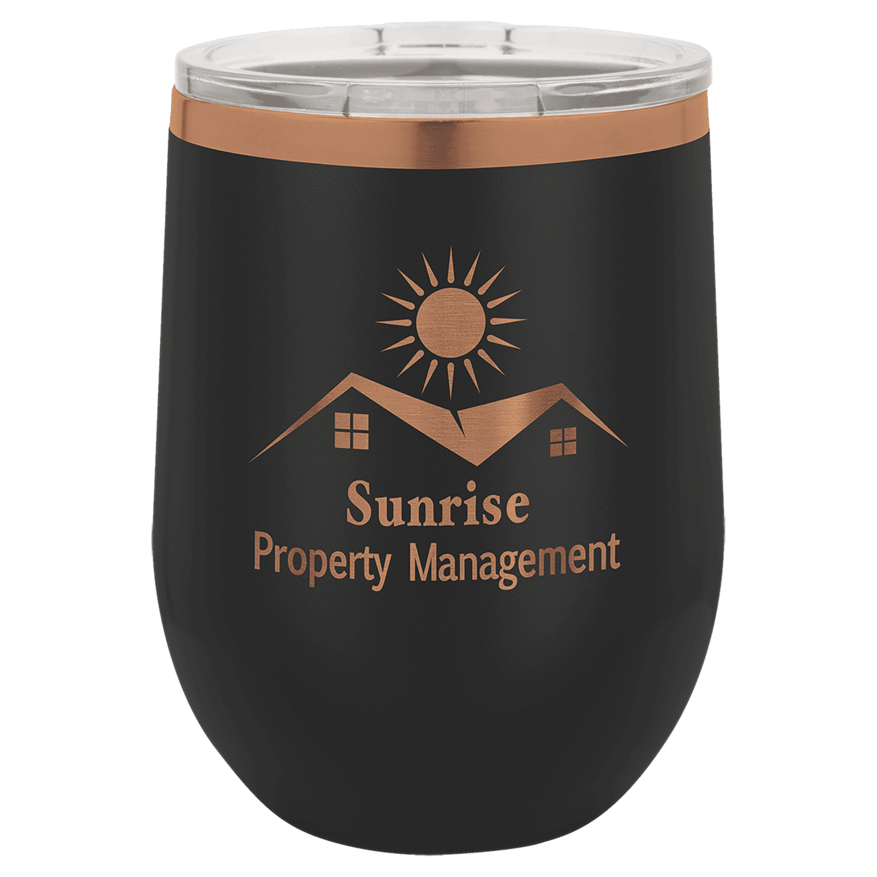 12 oz. Black/Rose Gold ION-Plated Stemless Wine Tumbler Eduardo Pico Designs 