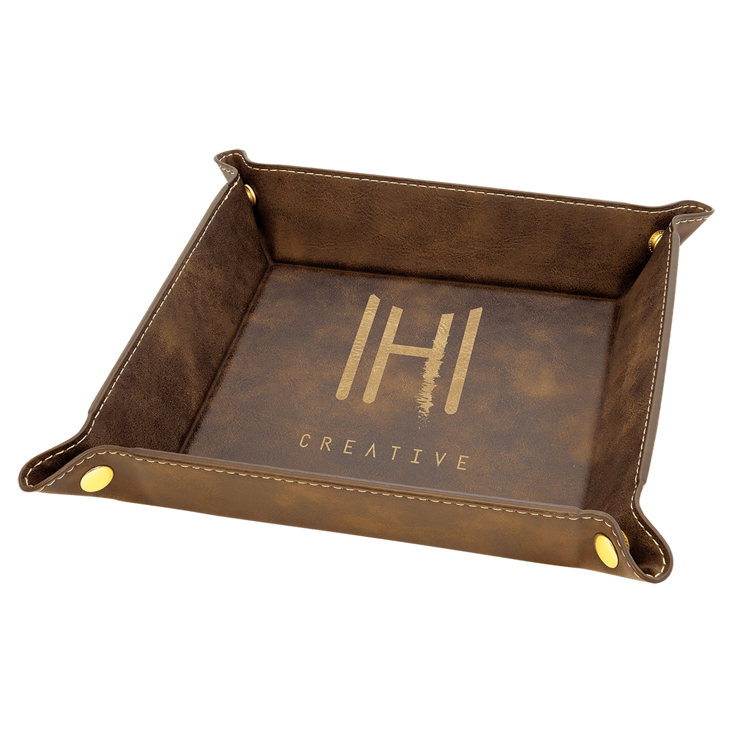 6" x 6" Rustic/Gold Laserable Leatherette Snap Up Tray Eduardo Pico Designs 