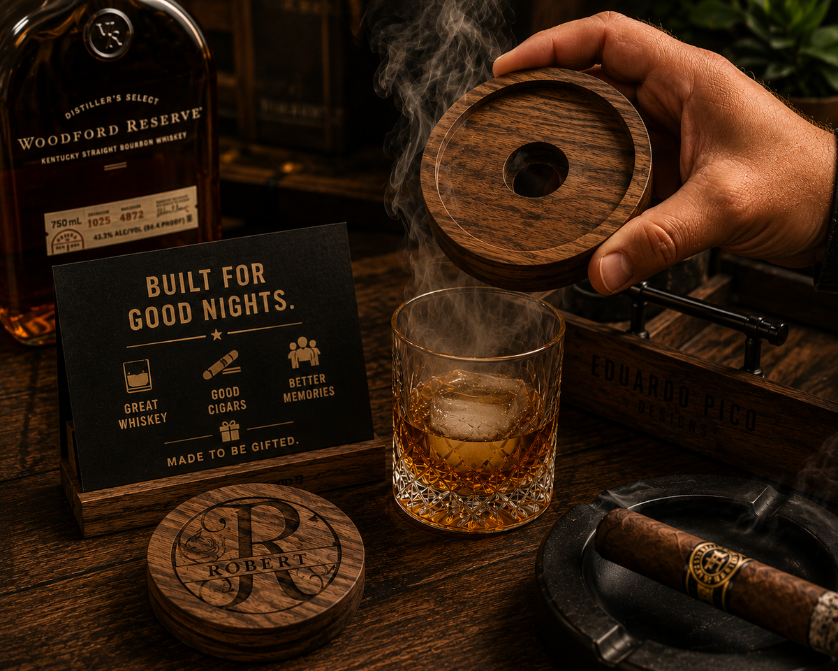 Personalized Walnut Whiskey Smoker | Custom Bourbon & Cocktail Gift