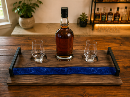 Walnut Whiskey Flight Board — Resin River Inlay