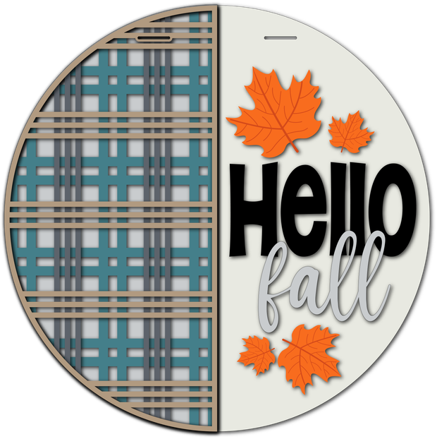 Hello Fall Side Plaid Door Hanger