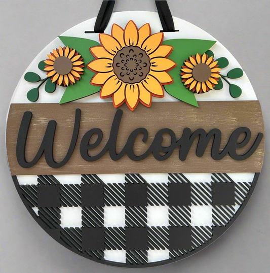 WELCOME SUNFLOWER BUFFALO PLAID